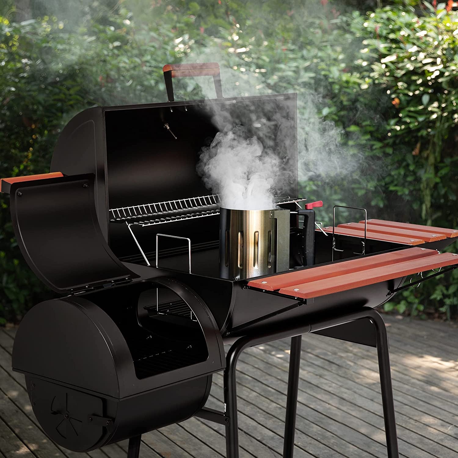CC1830W 30 Barrel Charcoal Grill with Side Table, 627 Square Inches, Outdoor Backyard, Patio and Parties, Black