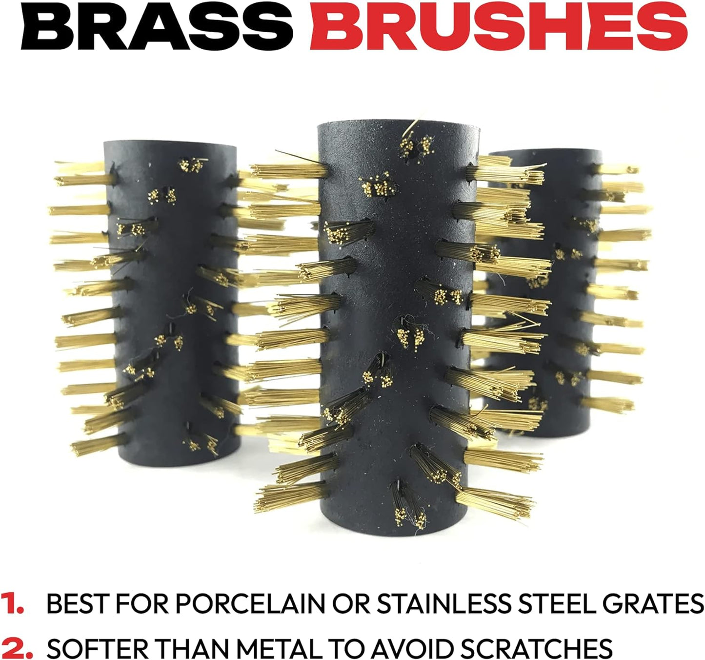 Automatic BBQ Grill Cleaning Robot Replacement Brush - Grill Cleaner Parts, Grilling Accessories, Wire Brush Tool, Metal Brush - Set of 3 Each Stainless Steel, Nylon and Brass Variety Pack