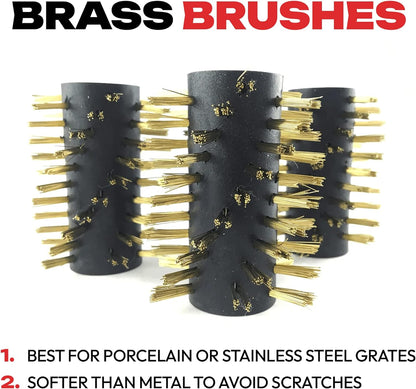 Automatic BBQ Grill Cleaning Robot Replacement Brush - Grill Cleaner Parts, Grilling Accessories, Wire Brush Tool, Metal Brush - Set of 3 Each Stainless Steel, Nylon and Brass Variety Pack