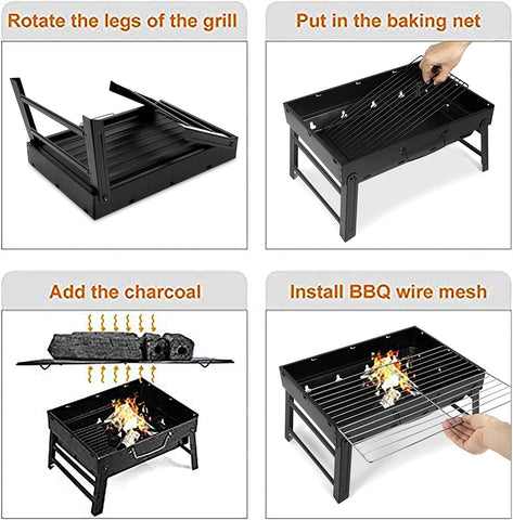 Image of Barbecue Grill, Charcoal Grill Folding Portable Lightweight Barbecue Grill Tools for Outdoor Grilling Cooking Camping Hiking Picnics Tailgating Backpacking Party (Medium)