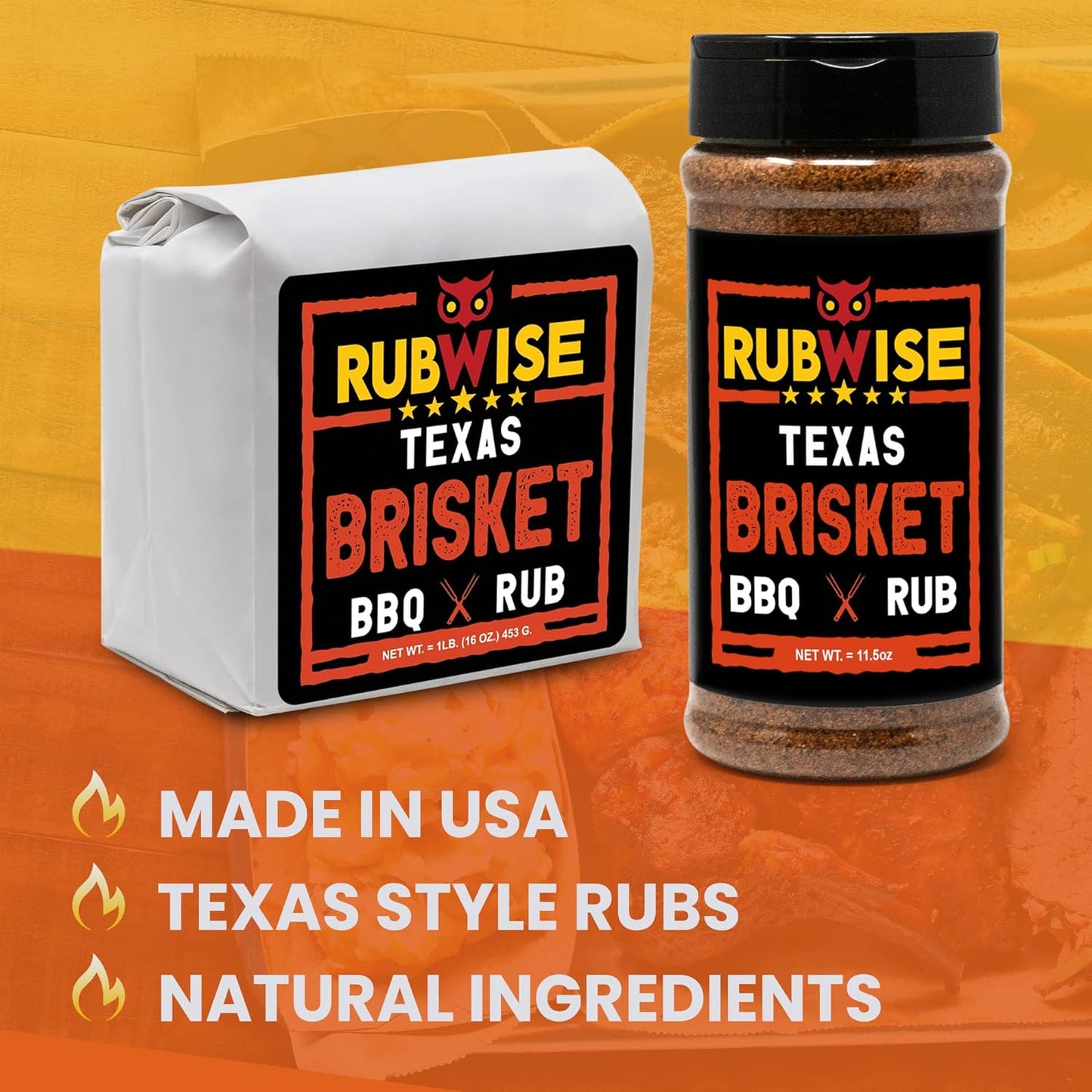 Texas Style Hickory Rub & Brisket Rub by Rubwise | BBQ Rub & Spices for Smoking & Grilling | Dry Rubs | Great on Brisket, Steaks, Ribs, Burgers, Chicken, Pork & Turkey (1Lb Each)