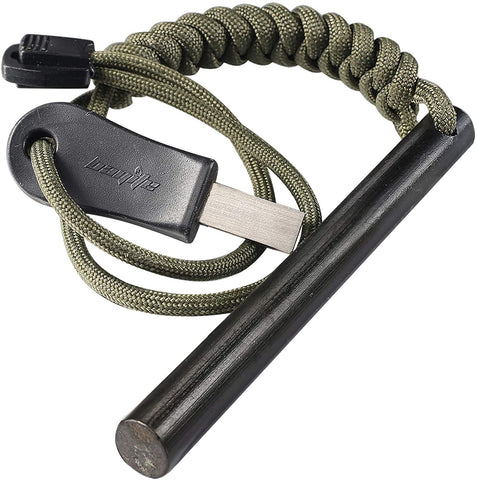 Image of Bayite 4 Inch Survival Ferrocerium Drilled Flint Fire Starter, Ferro Rod Kit with Paracord Landyard Handle and Striker, 4"(Long) X 3/8"(Diameter)