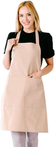 Kitchen Apron Waterdrop Resistant Cotton Apron with Adjustable Aprons for Women with Pockets 10 Color Option Cooking Beige Apron(Beige)