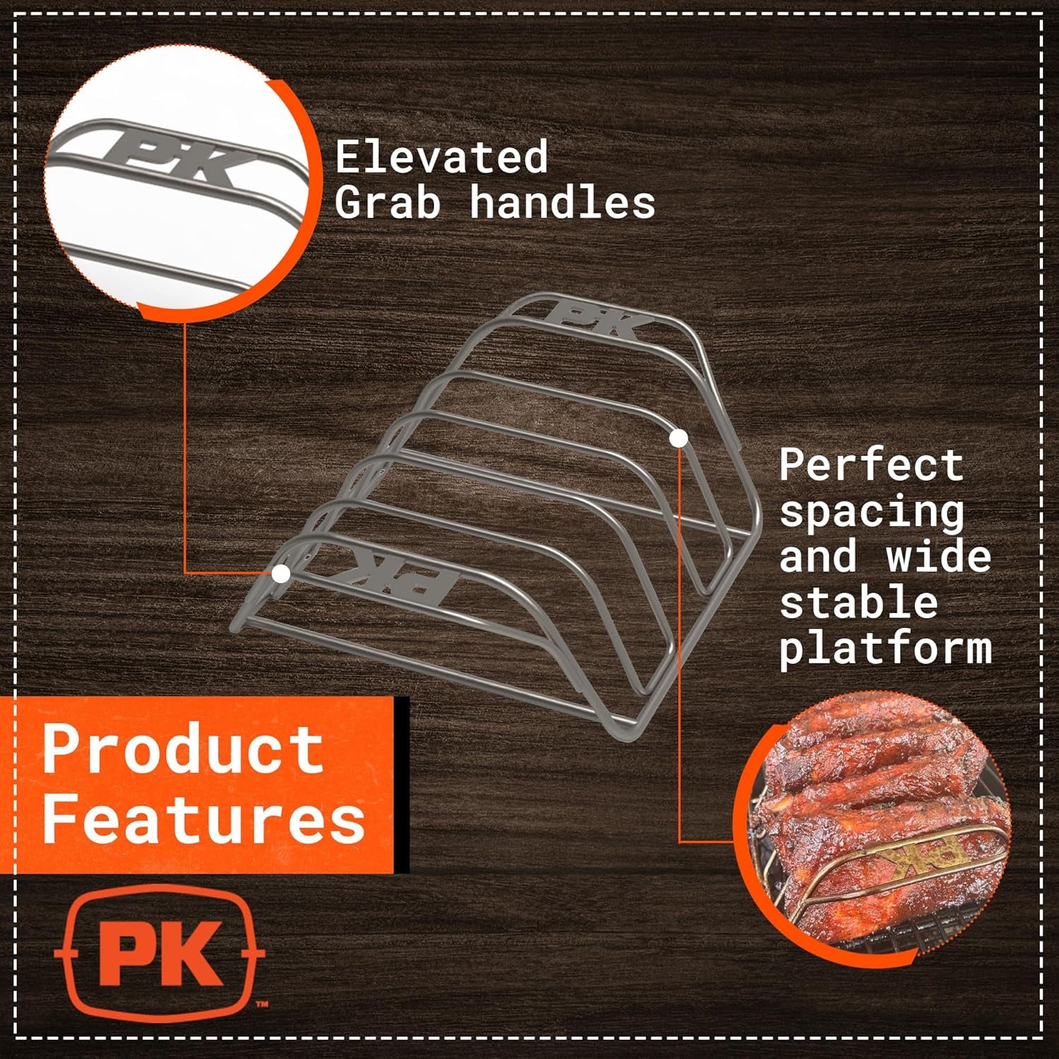 PK Grills Stainless Steel BBQ Rib Rack for Grilling, Smoking, & Roasting, Barbecue Grill Oven Accessories, PKUA-RR-SS
