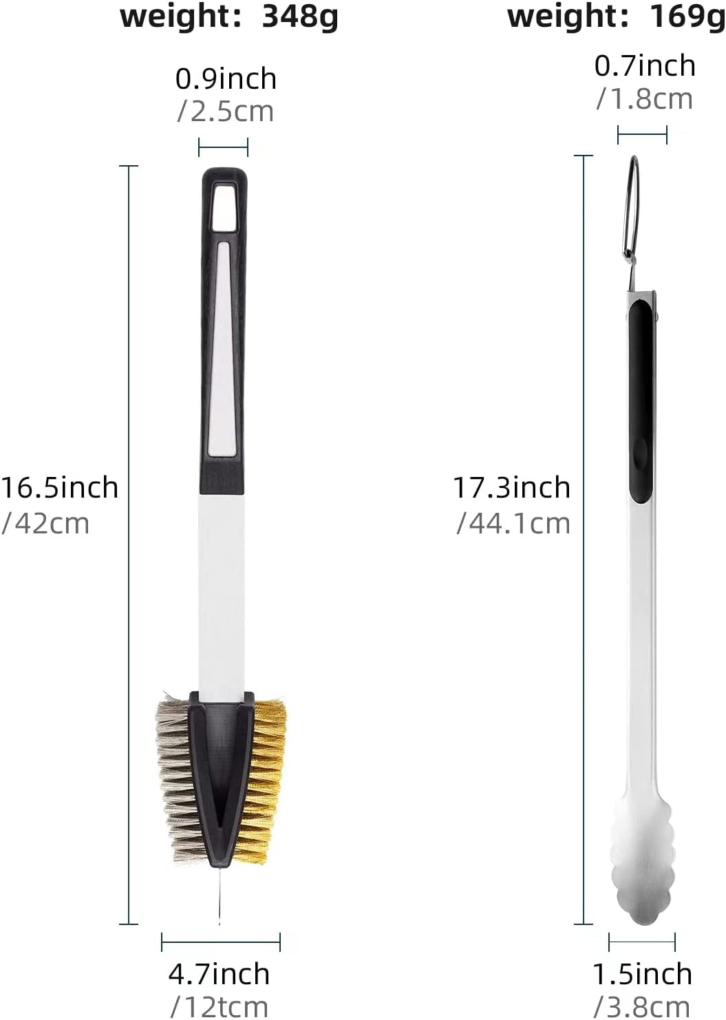 Double Sided Grill Cleaning Brush and Scraper, 16.5" BBQ Brush, Barbecue Cleaner with Stainless & Brass Bristles, Grilling Grate Cleaner, Safe Grill Accessories for Cast Iron/Stainless Steel Grate