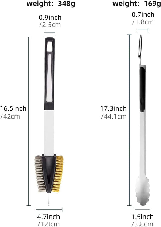 Double Sided Grill Cleaning Brush and Scraper, 16.5" BBQ Brush, Barbecue Cleaner with Stainless & Brass Bristles, Grilling Grate Cleaner, Safe Grill Accessories for Cast Iron/Stainless Steel Grate