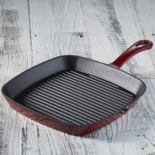 CI30-23CR Chef'S Classic Enameled Cast Iron 9-1/4-Inch Square Grill Pan, Cardinal Red
