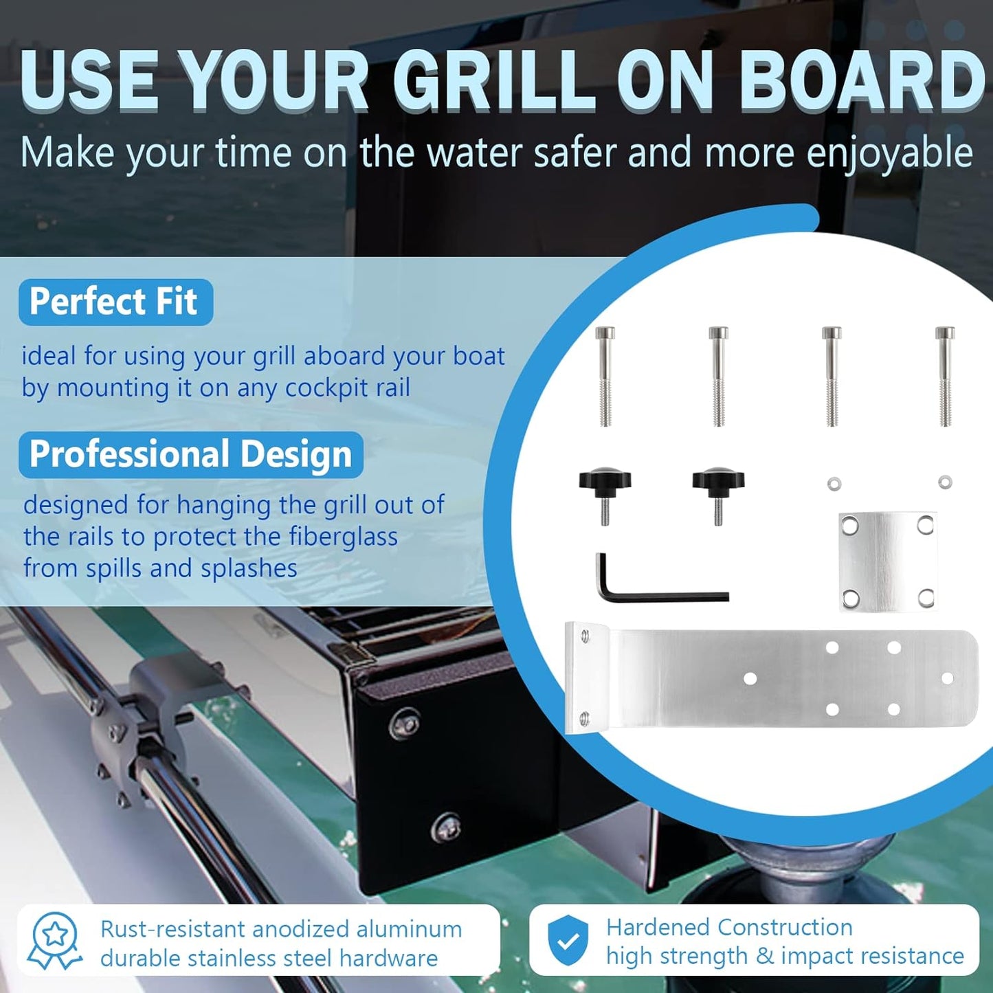 58182 Replacement for Any Kuma BBQ Grill Inboard/Outboard Marine Rail Mount Grill Bracket Kit