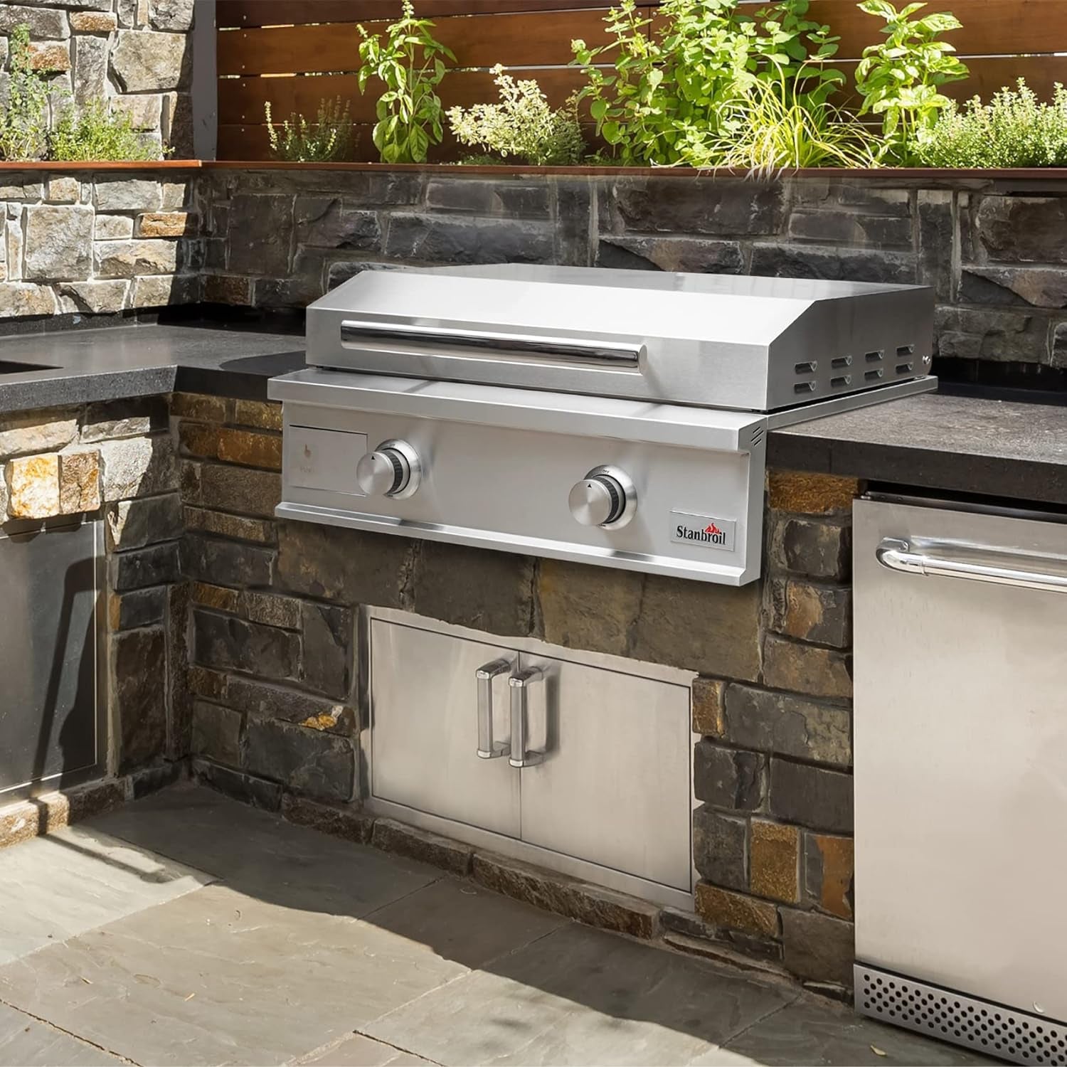 28-Inch Premium Built-In Natural Gas Griddle for Outdoor Kitchen Grill, Durable Stainless Steel 2-Burner Flat Top Grill with Lid for BBQ Island, 34,000 Btus