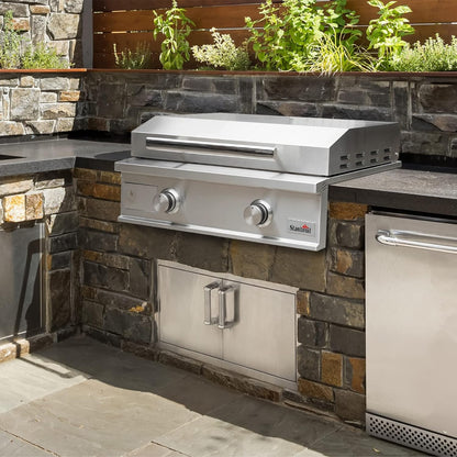 28-Inch Premium Built-In Natural Gas Griddle for Outdoor Kitchen Grill, Durable Stainless Steel 2-Burner Flat Top Grill with Lid for BBQ Island, 34,000 Btus