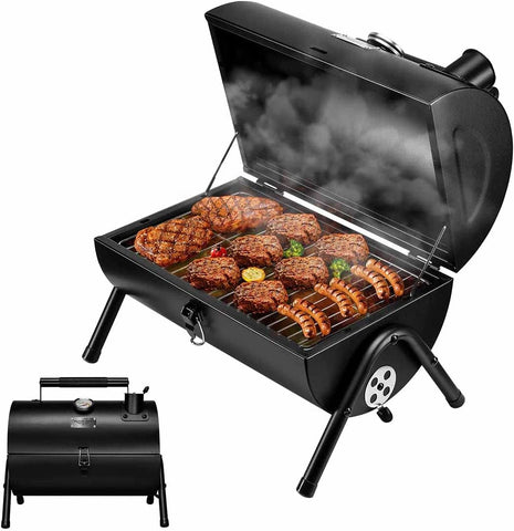 Image of Adjustable Portable Charcoal Grill Multi-Functional Metal Small BBQ Smoker for Outdoor Hiking Picnic(Black)