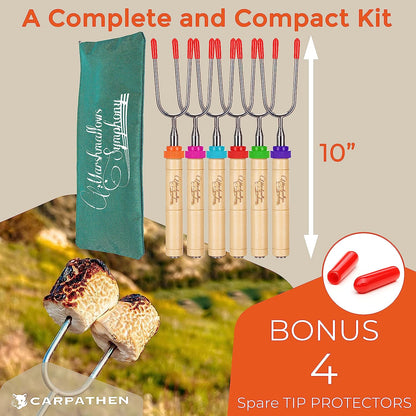 CARPATHEN Marshmallow Roasting Sticks - Set of 6 Rotating Smores Sticks - Extra Long Telescoping Marshmallow Sticks for Fire Pit, Campfire & Bonfire - Camping Accessories & Kids Gifts for Halloween