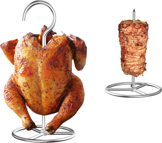 Vertical Skewer Set, BBQ Spike & Poultry Hanger Set for Weber, Pit Barrel, Big Green Egg, Charbroil, Traeger, Turkey Fryer Rack Hook for Deep Fryer Turkey Holder, BBQ Grills & Ovens, Stainless Steel