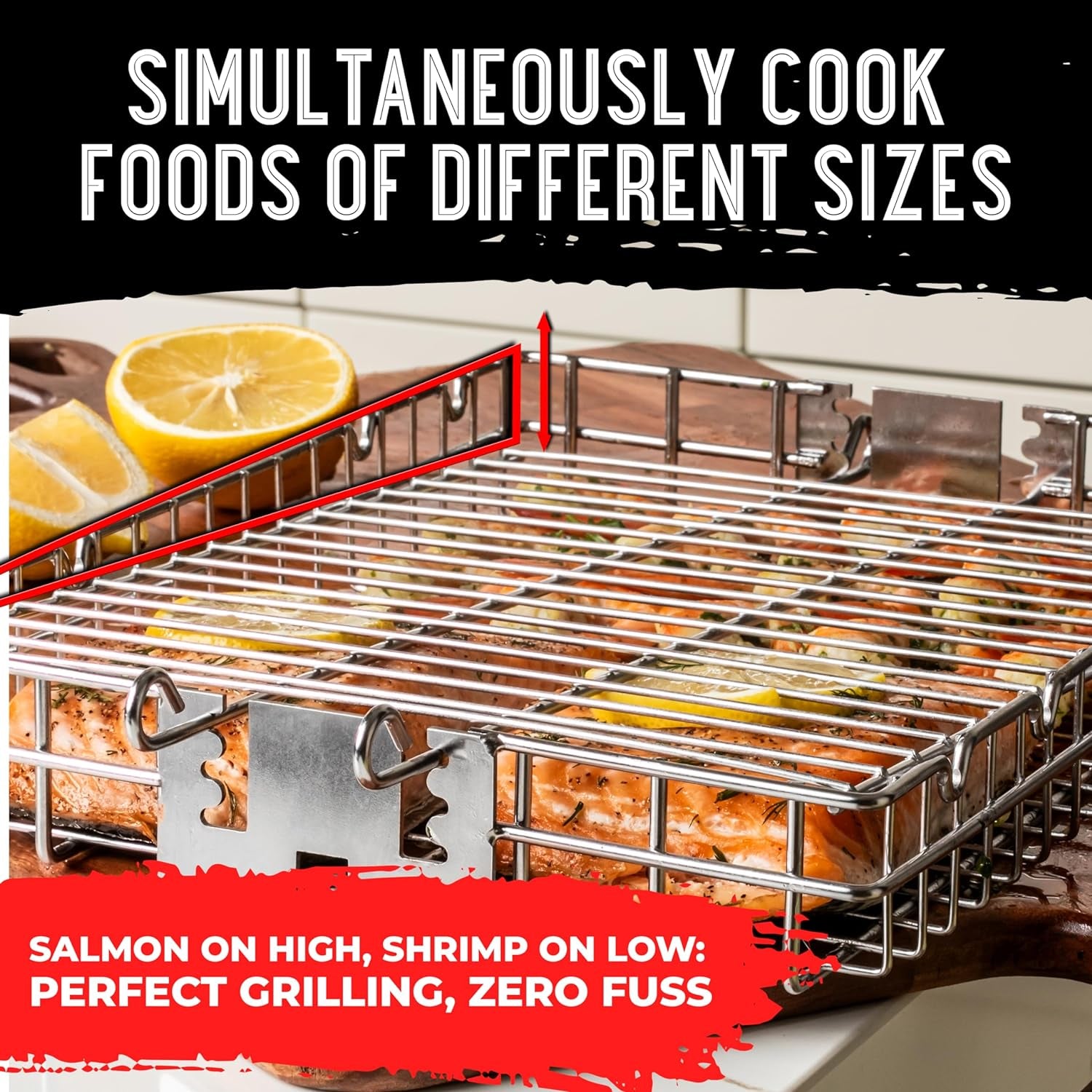 SHIZZO Adjustable Grill Basket, Barbecue BBQ Grilling, Stainless Steel Folding Portable Outdoor Camping Rack for Fish, Shrimp, Vegetables, Cooking Accessories, Gifts for Father, Husband