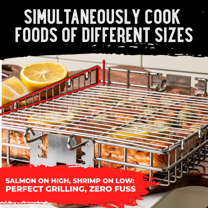 SHIZZO Adjustable Grill Basket, Barbecue BBQ Grilling, Stainless Steel Folding Portable Outdoor Camping Rack for Fish, Shrimp, Vegetables, Cooking Accessories, Gifts for Father, Husband