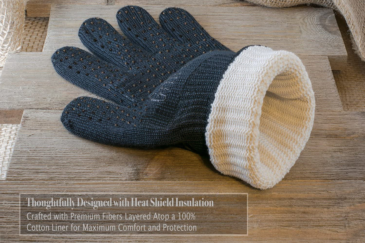 Extreme Heat Resistant Grill Gloves: Premium Insulated & Silicon Lined Fiber Mitts for Cooking, BBQ, Grilling, Frying & Baking for Indoor Outdoor, Kitchen & Oven