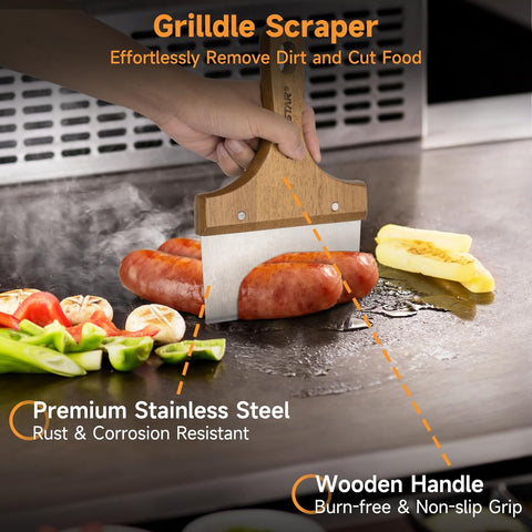 Image of Deluxe Griddle Accessories for Blackstone, 7 Pcs Griddle Spatula Set with Scraper, Squeeze Bottles and Egg Rings, Heat-Resistant and Heavy-Duty