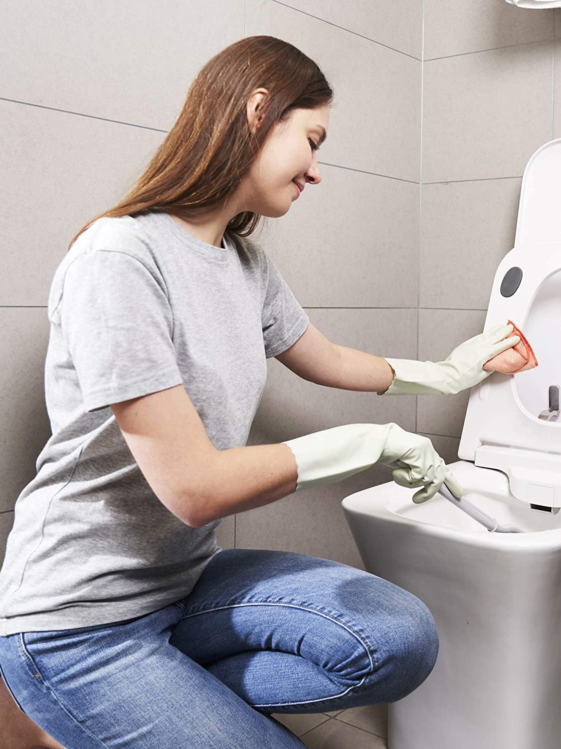 LANON 3 Pairs Wahoo Skin-Friendly Cleaning Gloves, Dishwashing Kitchen Gloves with Cotton Flocked Liner, Reusable, Non-Slip, Canary Green, Medium