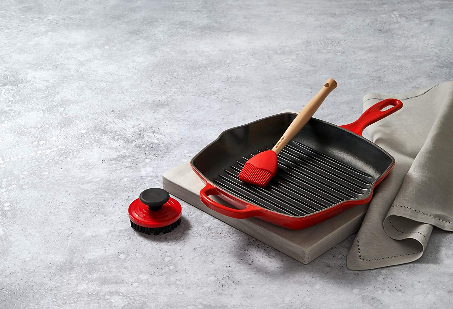 Enameled Cast Iron Signature Square Skillet Grill, 10.25", Cerise