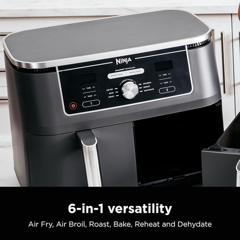 Image of DZ401 Foodi 10 Quart 6-In-1 Dualzone XL 2-Basket Air Fryer with 2 Independent Frying Baskets, Match Cook & Smart Finish to Roast, Broil, Dehydrate for Quick, Easy Family-Sized Meals, Grey