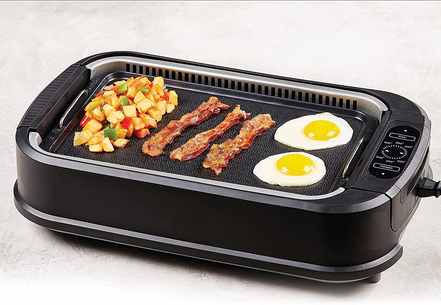 Power XL Smokeless Electric Indoor Removable Grill and Griddle Plates, Nonstick Cooking Surfaces, Glass Lid, 1500 Watt, 21X 15.4X 8.1, Black