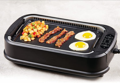 Power XL Smokeless Electric Indoor Removable Grill and Griddle Plates, Nonstick Cooking Surfaces, Glass Lid, 1500 Watt, 21X 15.4X 8.1, Black
