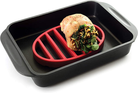 Image of Norpro 405 Oval Silicone Roast Rack, Red 9X6