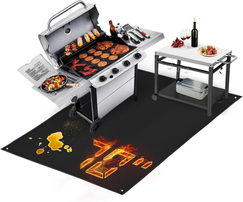 Image of 70 X 48 in under Grill Mat for Outdoor Grill - Fireproof BBQ Mats for Grilling to Protect the Deck, Patio, Pavers - Easy to Clean Indoor Fireplace Mat