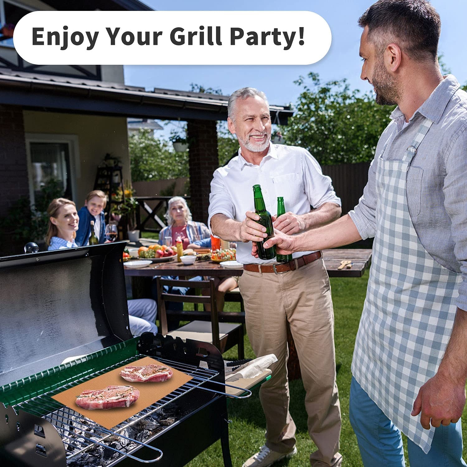 Copper Grill Mats for Outdoor Grill -Set of 5 Nonstick BBQ Grill Mat 15.75 X 13", Reusable & Heavy Duty under Grill Mat, Easy to Clean, Works for Gas, Charcoal, Electric Grill