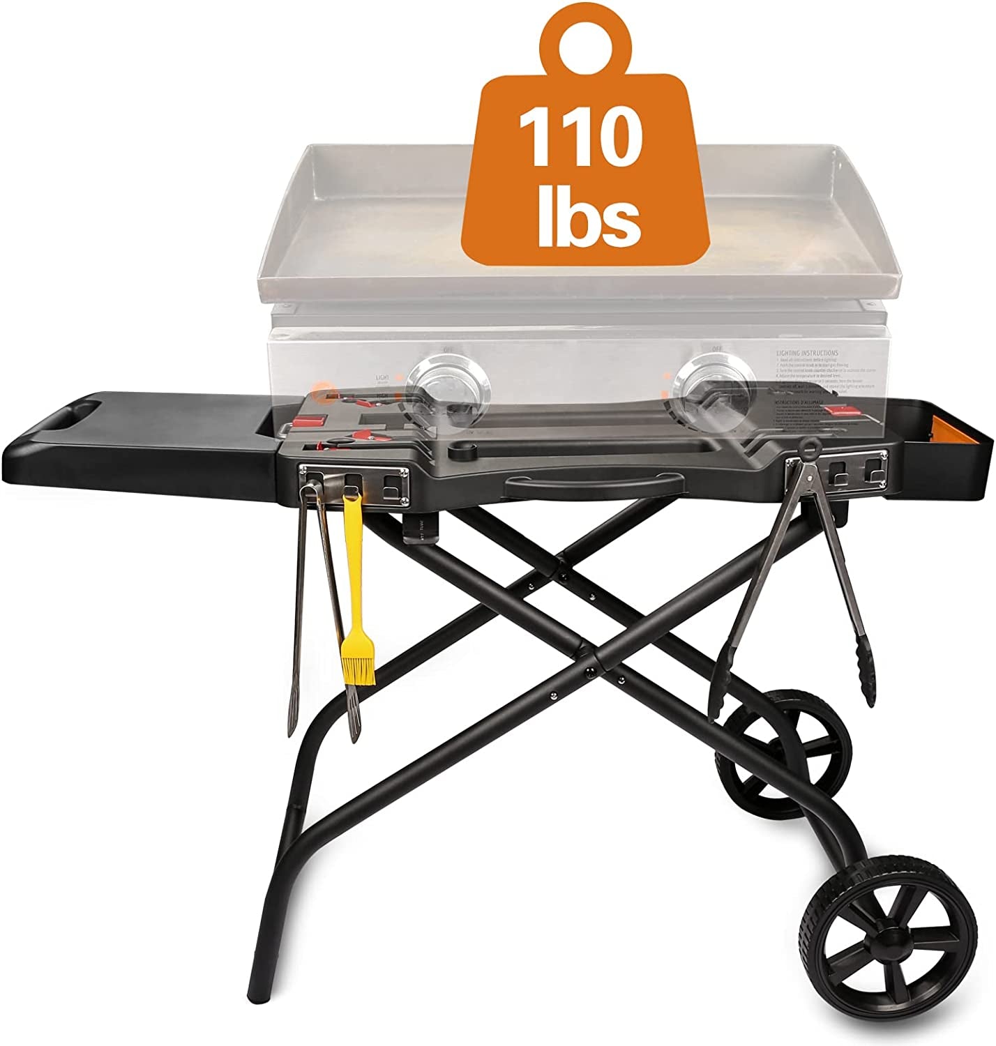 Portable Grill Cart for Weber Q1000, Q2000 Series Gas Grills and Blackstone 17” 22” Table Top Griddles, Portable Griddle Stand