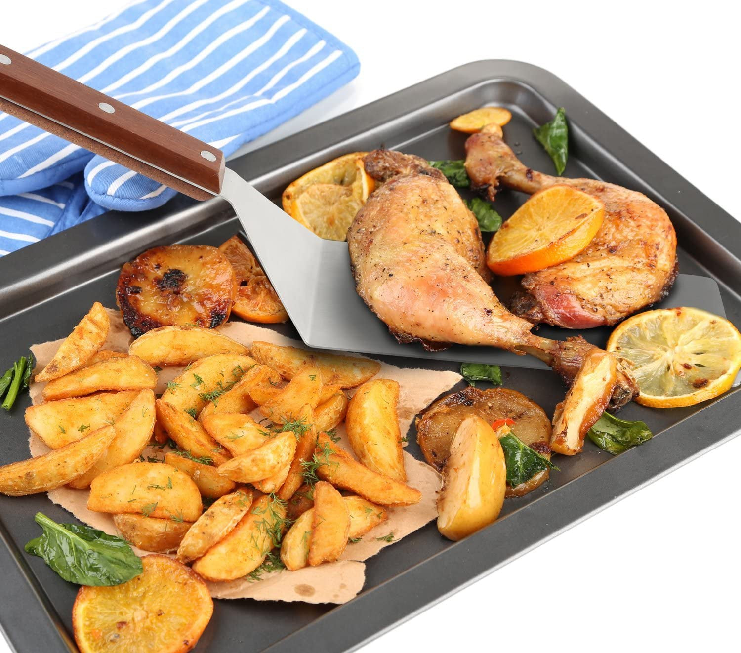 8” Extra-Large Sturdy Stainless Steel Spatula with Strong Wooden Handle – Professional Food Flipper Scraper for Grilling, Cooking, Baking for Your Home Kitchen and Restaurants