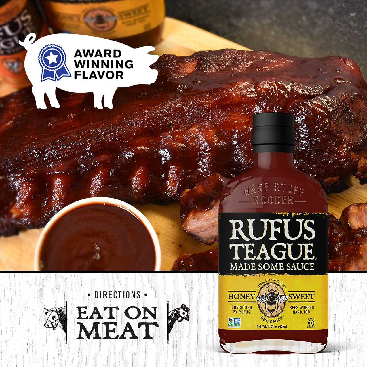 Rufus Teague - Honey Sweet BBQ Sauce - Premium Barbecue Sauce - 15.25 Oz. Bottles - 2 Pack