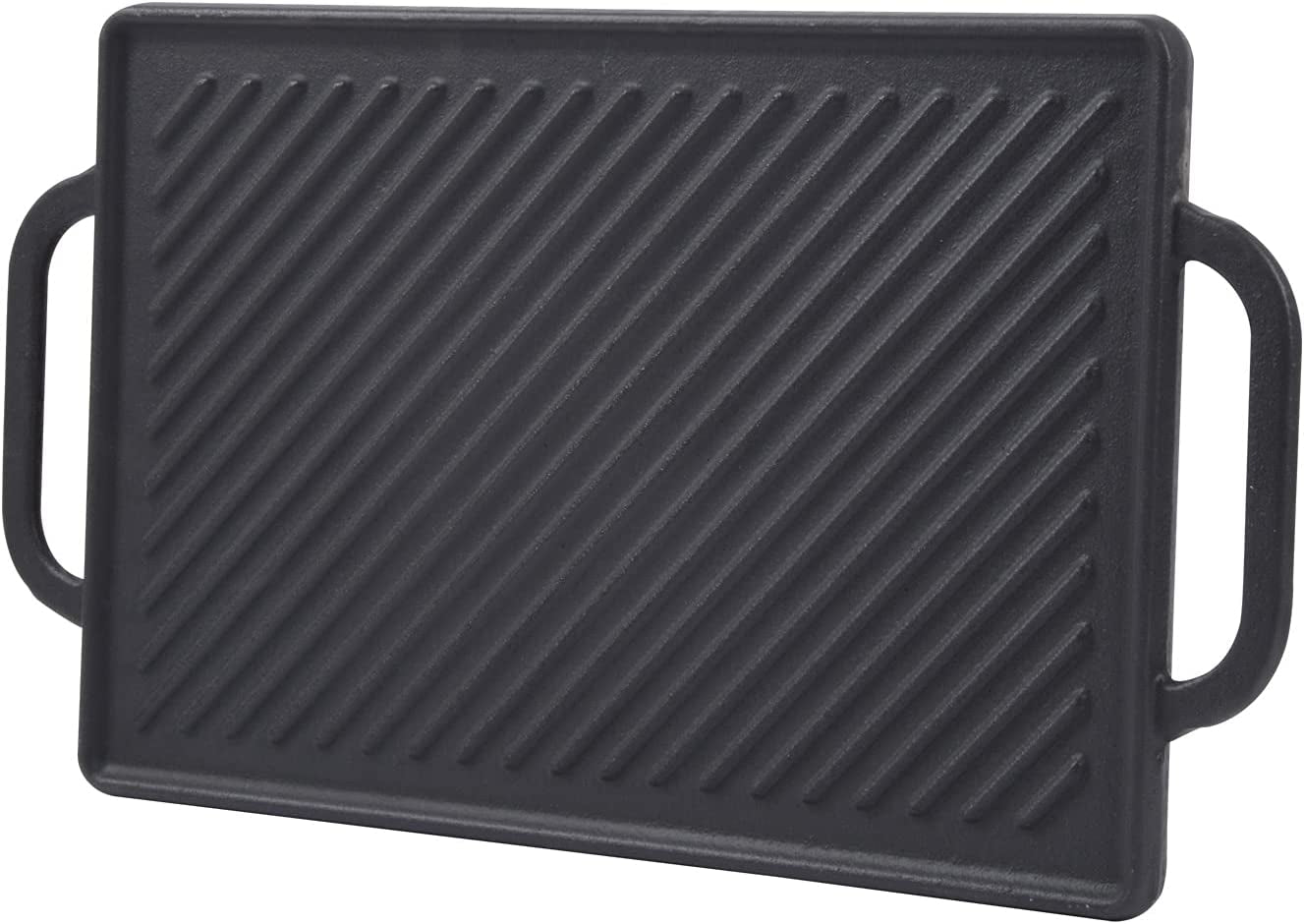 Cast Iron Reversible Grill Griddle，Double Sided Grill Pan Perfect for Gas Grills and Stove Tops, 13 X 8.25 Rectangular Baking Flat and Ribbed Griddle Plate