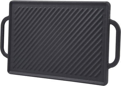 Cast Iron Reversible Grill Griddle，Double Sided Grill Pan Perfect for Gas Grills and Stove Tops, 13 X 8.25 Rectangular Baking Flat and Ribbed Griddle Plate