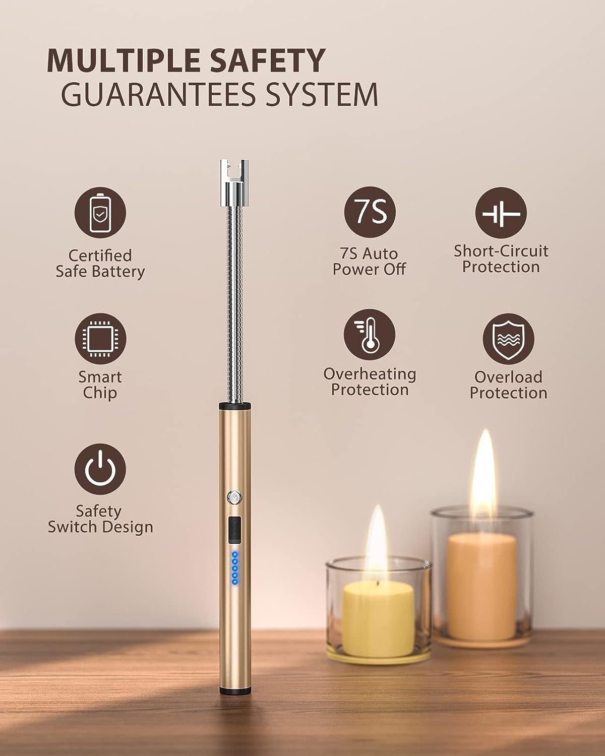 RONXS Lighter Electric Lighter Rechargeable Arc USB Candle Lighters with LED Battery Display, Flexible Neck Windproof Flameless Plasma Long Lighters for Candle BBQ Camping (N-Pink&Gold)