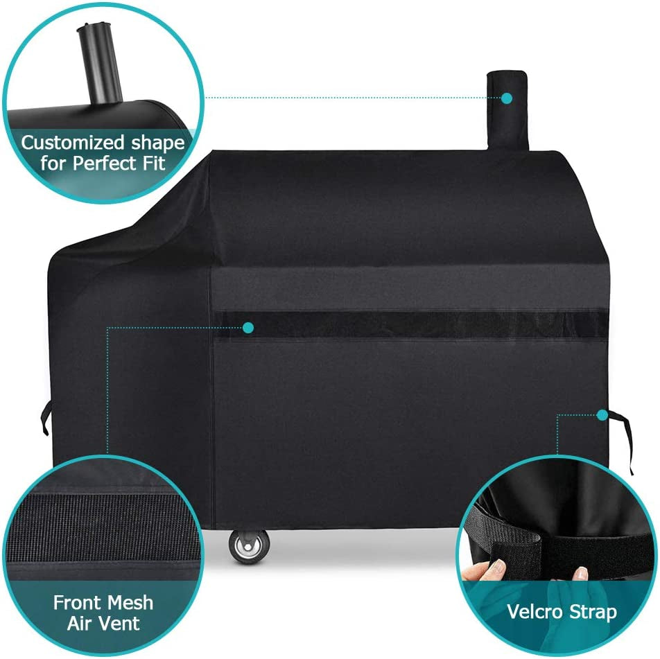 NEXCOVER Offset Smoker Cover - 60 Inch Waterproof Charcoal Grill Cover, Outdoor Heavy Duty BBQ Cover, Rip Resistant Smokestack Barbecue Cover for Brinkmann Char-Broil Weber Nexgrill, Black.