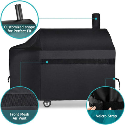 NEXCOVER Offset Smoker Cover - 60 Inch Waterproof Charcoal Grill Cover, Outdoor Heavy Duty BBQ Cover, Rip Resistant Smokestack Barbecue Cover for Brinkmann Char-Broil Weber Nexgrill, Black.