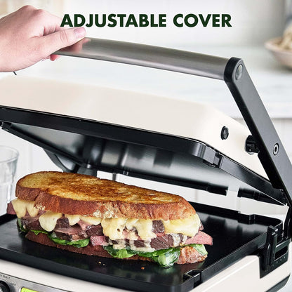 Elite 7-In-1 Multi-Function Contact Grill & Griddle, Healthy Ceramic Nonstick Aluminum, Two Sets of Grill & Waffle Plates, Adjustable Shade & Shear, Closed Press/Open Flat Surface,Cream White