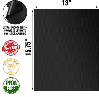 BBQ Grill Mat Heavy - 600 Degree Max Temperature Grilling Sheets - Set of 2 Grill Mats Non Stick - Lifetime Manufacturer Warranty