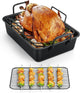 Teamfar Roasting Pan, 14Inch Coated Turkey Roaster Lasagna Pan with V-Shaped Rack & Flat Rack, Non-Stick Coating & Stainless Steel Core, Healthy & Heavy Duty, Deep Sides & Easy to Clean, Set of 3