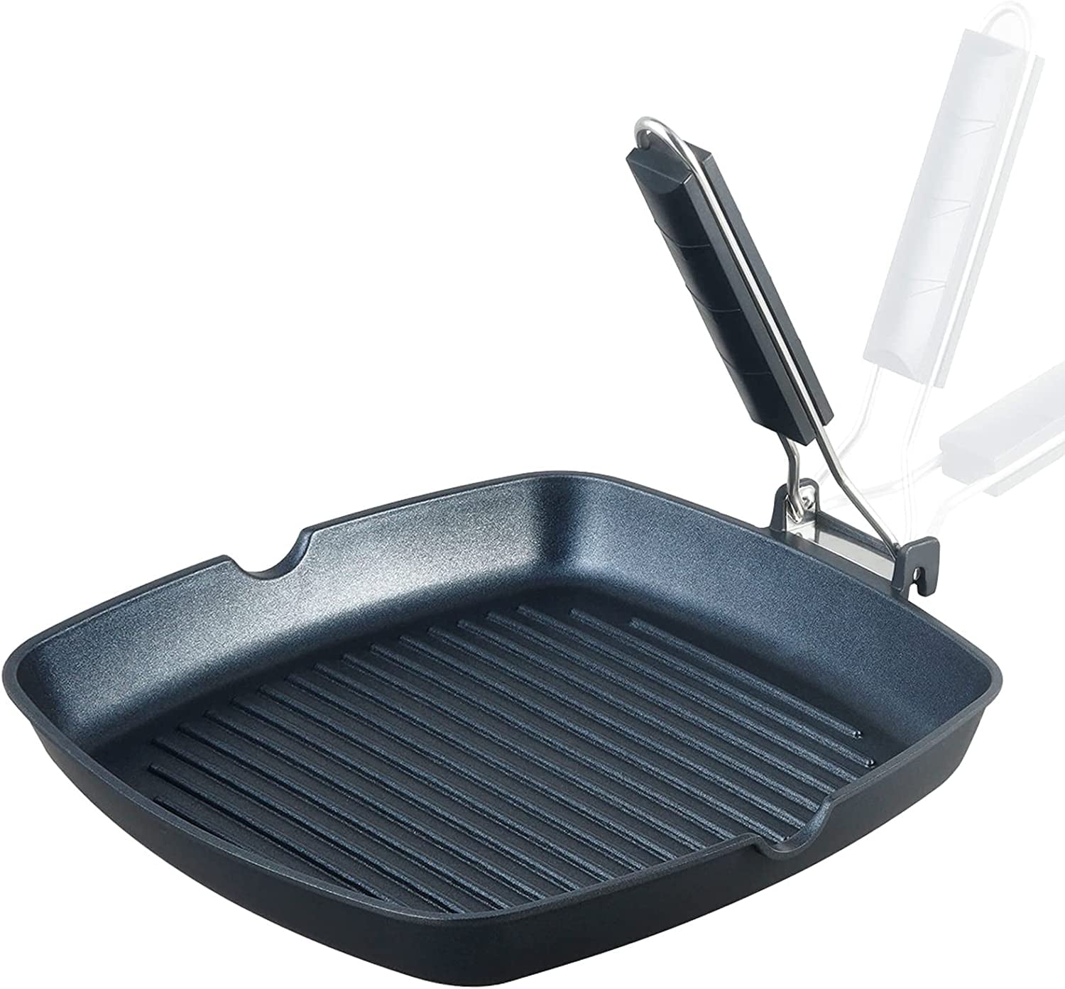 Grill Pan with Folding Handle, Nonstick Grill Pan for Stove Tops, Induction Compatible KBBQ Grill Pan with Pour Spouts, Indoor Square BBQ Grilling Pan… (11 In)