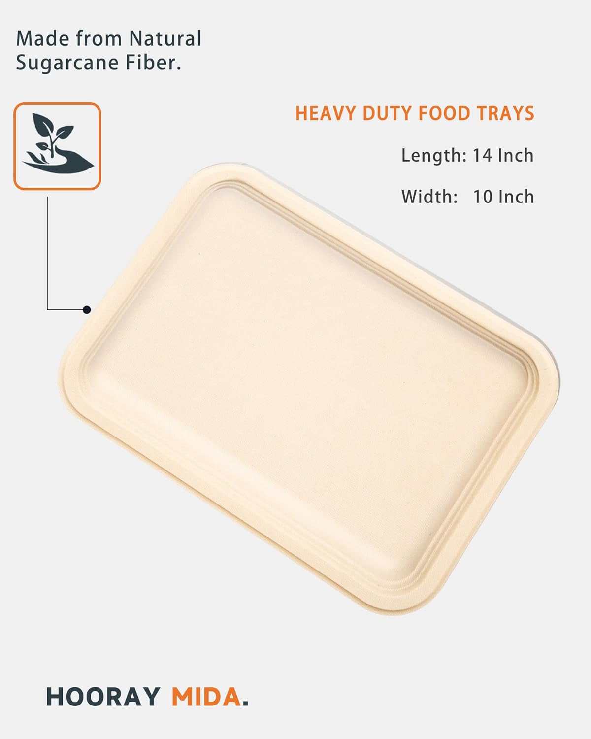50 Pack 14 Inch Disposable Food Trays, 100% Compostable Heavy-Duty Food Serving Trays, Extra Large Paper Platter Trays for Crawfish Seafood BBQ Party and Holiday Feast