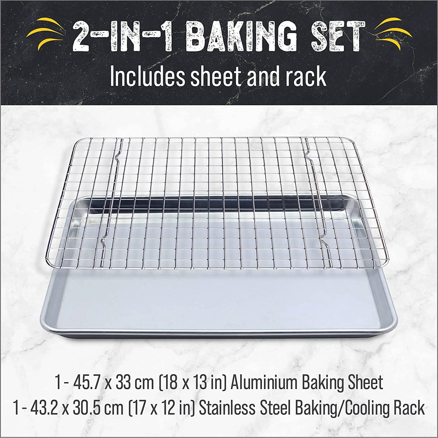 Checkered Chef Baking Sheets for Oven - Half Sheet Pan with Stainless Steel Wire Rack Set 1-Pack - Easy Clean Cookie Sheets, Aluminum Bakeware