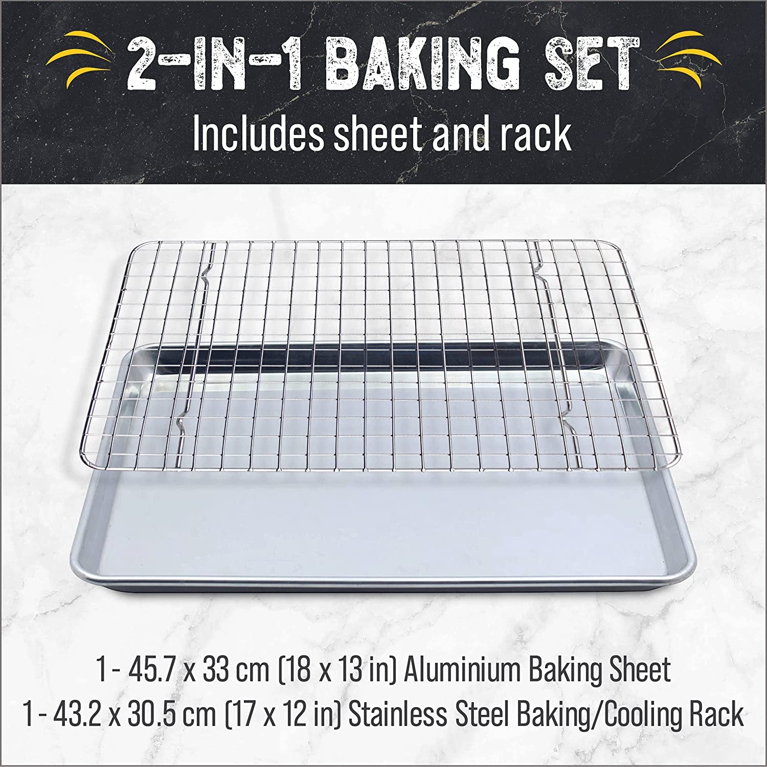 Checkered Chef Baking Sheets for Oven - Half Sheet Pan with Stainless Steel Wire Rack Set 1-Pack - Easy Clean Cookie Sheets, Aluminum Bakeware