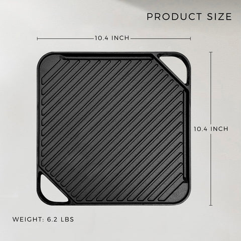 Image of 10 Inch Cast Iron Griddle for Gas Grill, Cast Iron Griddle Pan for Stove Top, Reversible Cast Iron Griddle for Grill