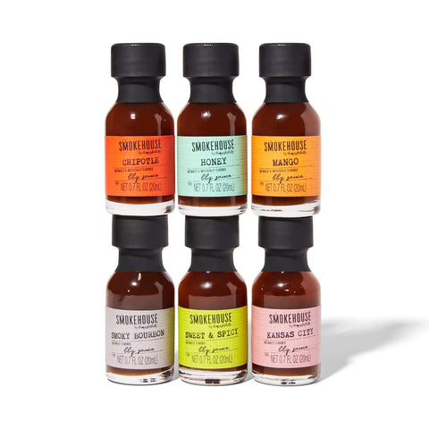 Image of Smokehouse by Thoughtfully, Gourmet Mini BBQ Sauce Gift Set, Flavors Include Honey, Chipotle, Sweet & Spicy, Smoky Bourbon, Mango, and Kansas City, BBQ Sauce Variety Pack, Set of 6