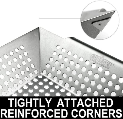 GRILLART Grill Basket Heavy Duty -Large Grill Baskets for Outdoor Grill Vegetables -Stainless Steel Veggie Grilling Basket/Pan - Lasting Grill Vegetable Basket BBQ Grill Accessories, Gifts for Dad Men