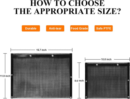 Large BBQ Mesh Grill Bags Set 2 Reusable Non-Stick Grill Bag for Charcoal Gas Electric Grills&Smokers Pitmasters Heat Resistant Barbecue Bag Vegetables Grilling Pouches Grill Accessories BBQ Tools