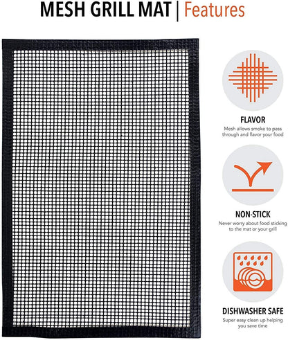 Non-Stick BBQ Mesh Grill Mat- Perfect for Smokers - Traeger, Green Egg, Kamodo Compatible - 2 Mats