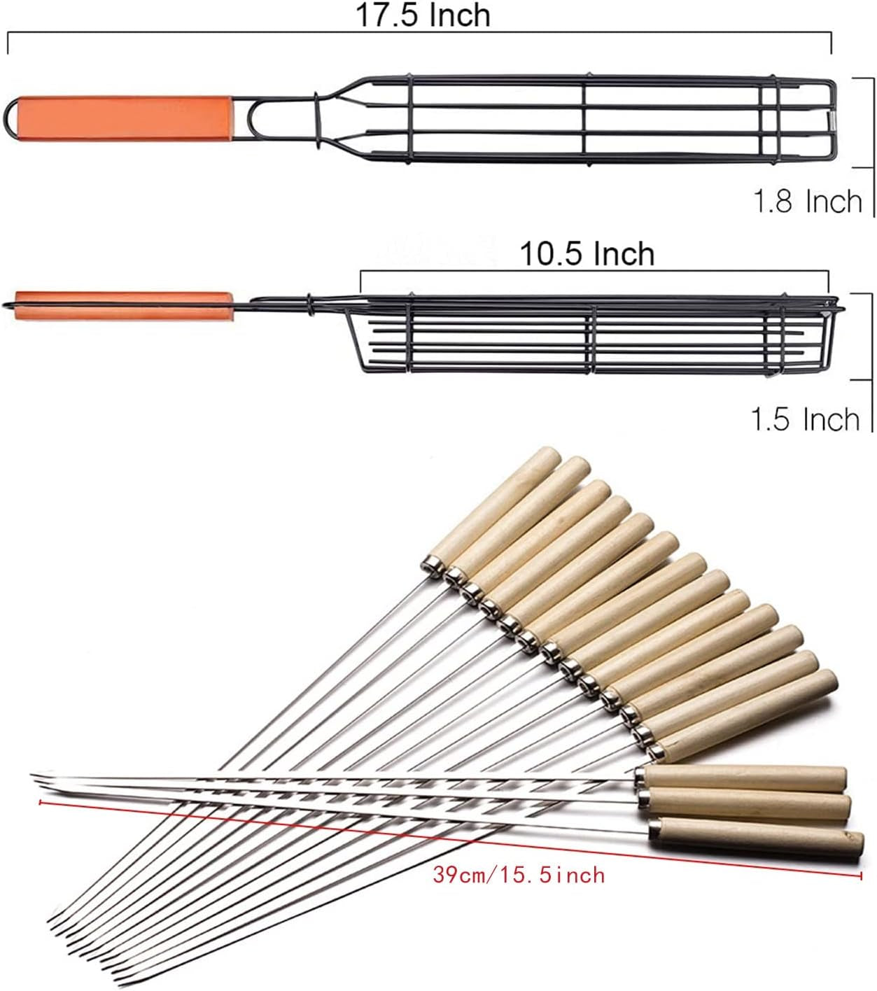 Kabob Grilling Basket Grilling Skewers Nonstick Kabob Grill Baskets Set of 6 & 6 Barbecue Skewers,Grilling & BBQ Utensils, Grill Basket for Vegetables with Handle Grilling Baskets for Outdoor Grilling